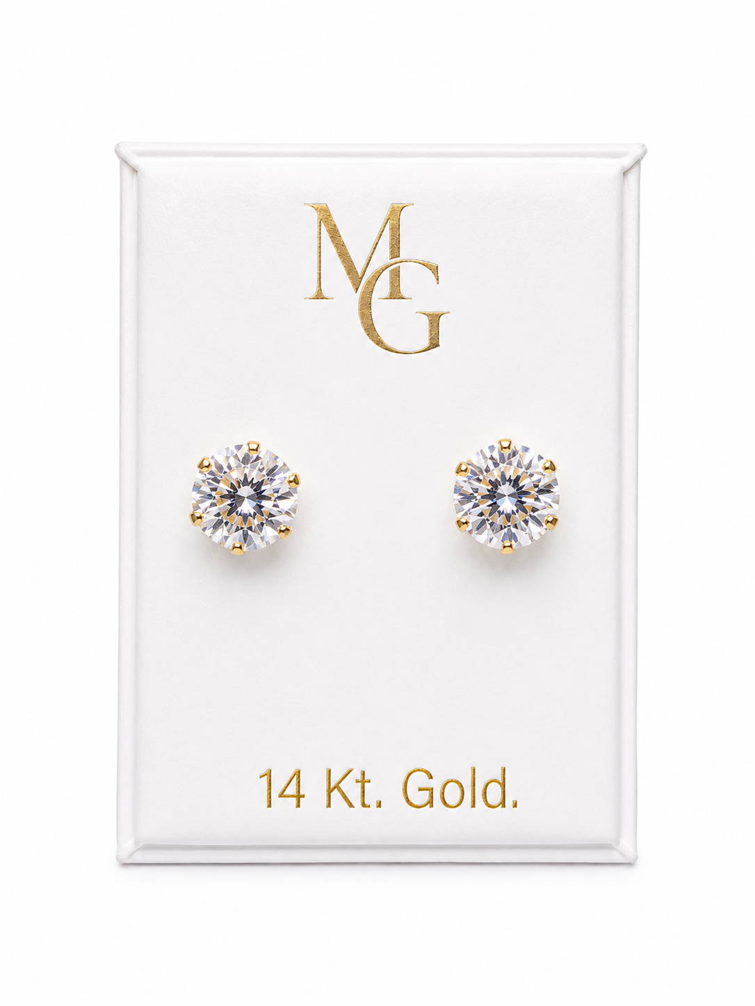 14K Gold Round Cubic Zirconia Stud Earrings